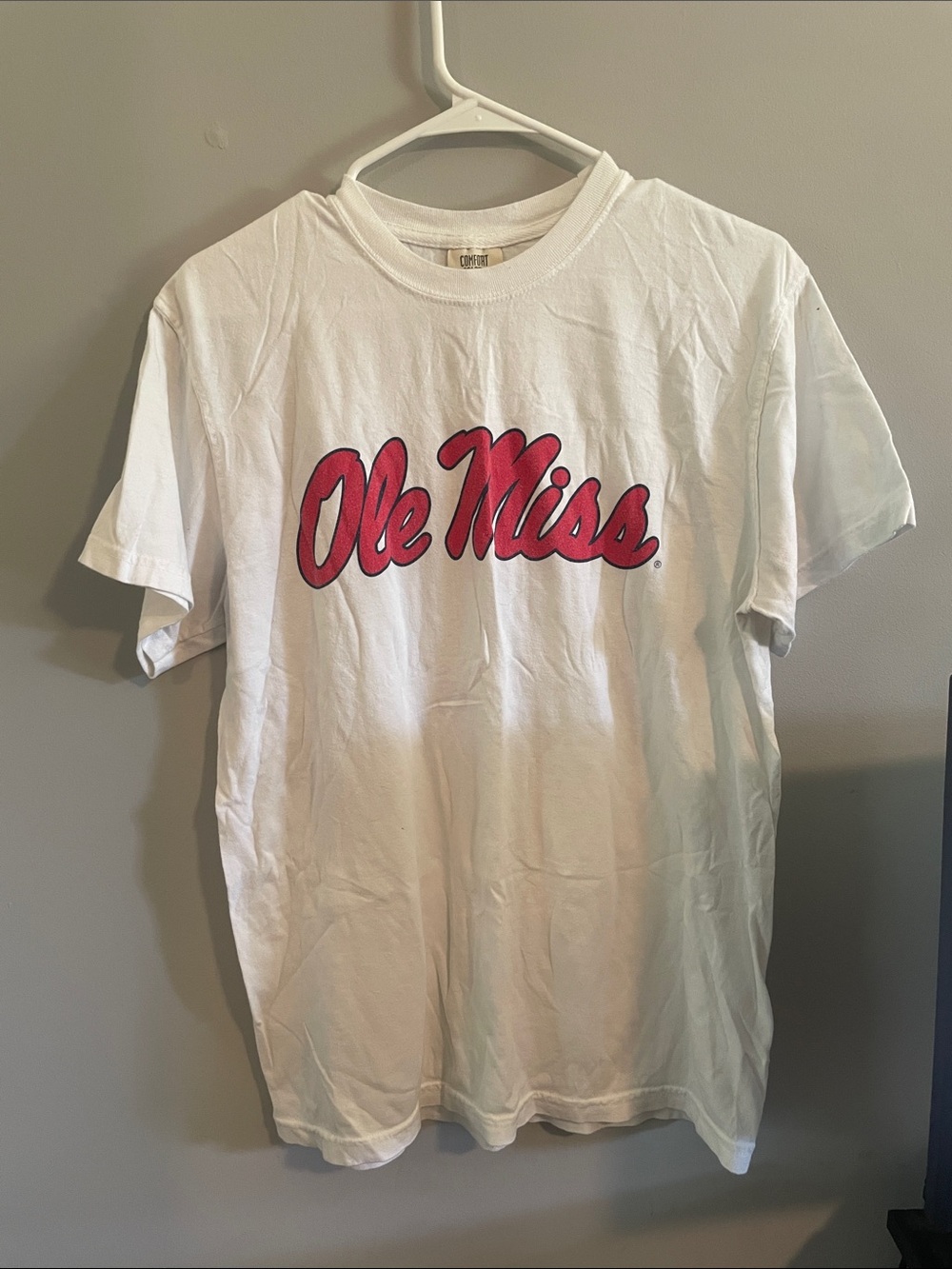 Comfort Colors White Tee with Red "Ole Miss" Script